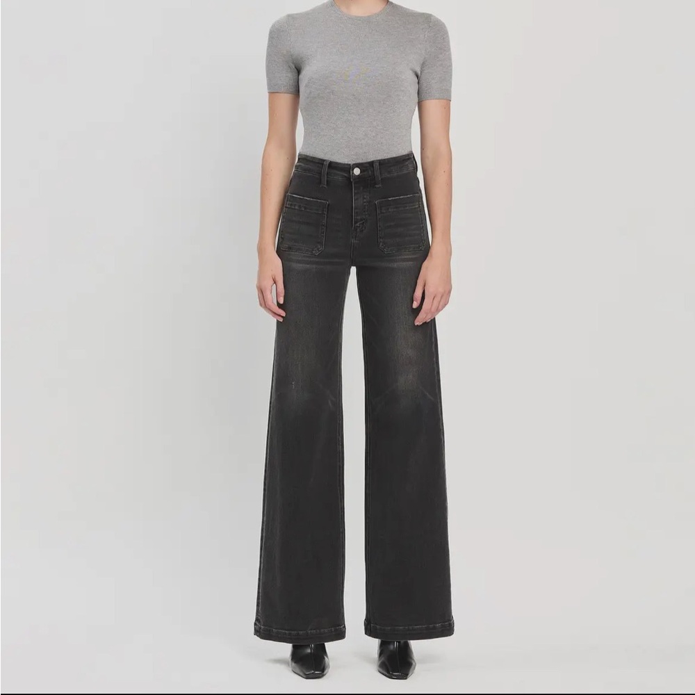 Vervet by Flying Monkey High Rise Wide Trouser Black Jeans